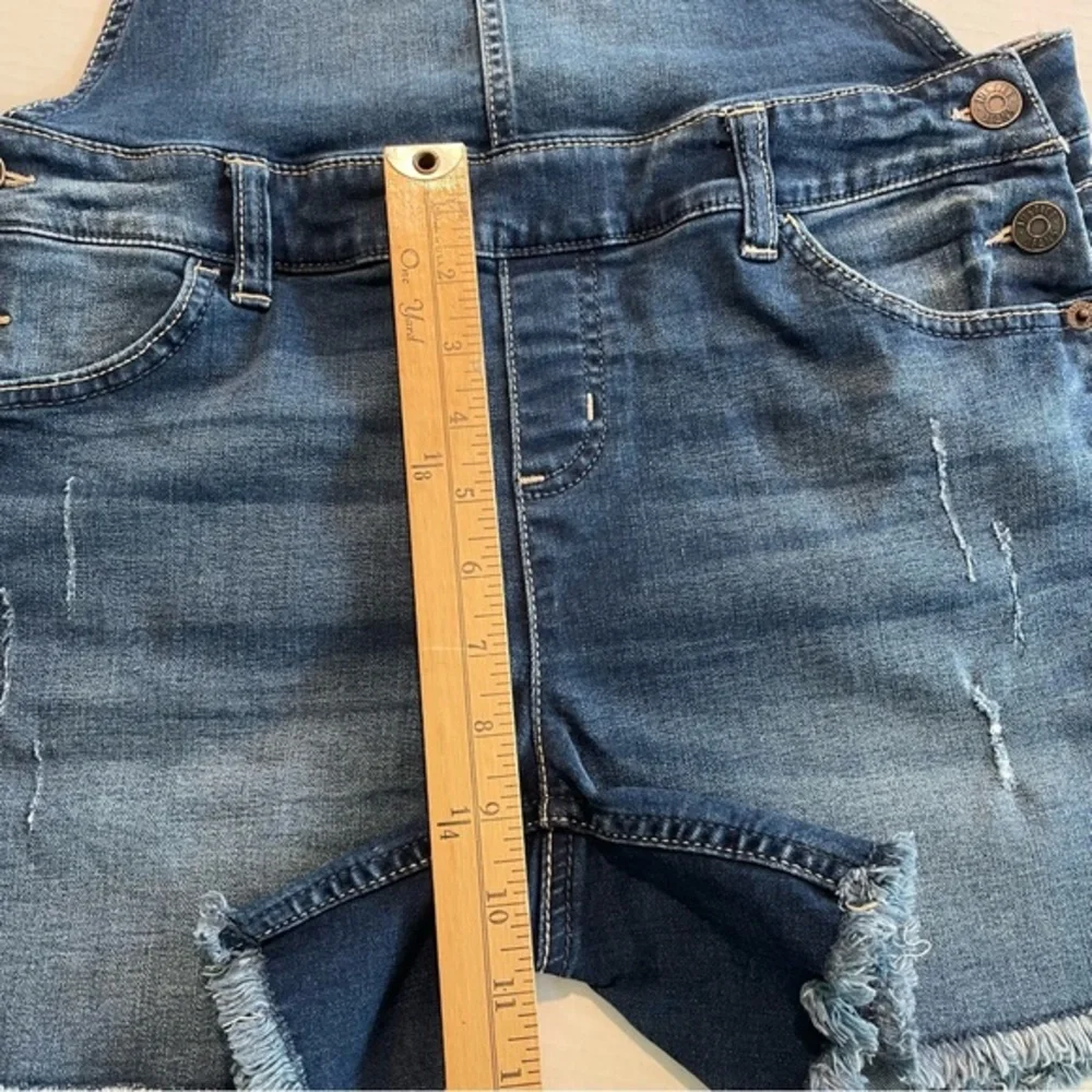 Justice Blue Denim Shortalls Multicolor straps Big Girl Size 18/ Fit Women’s S/M